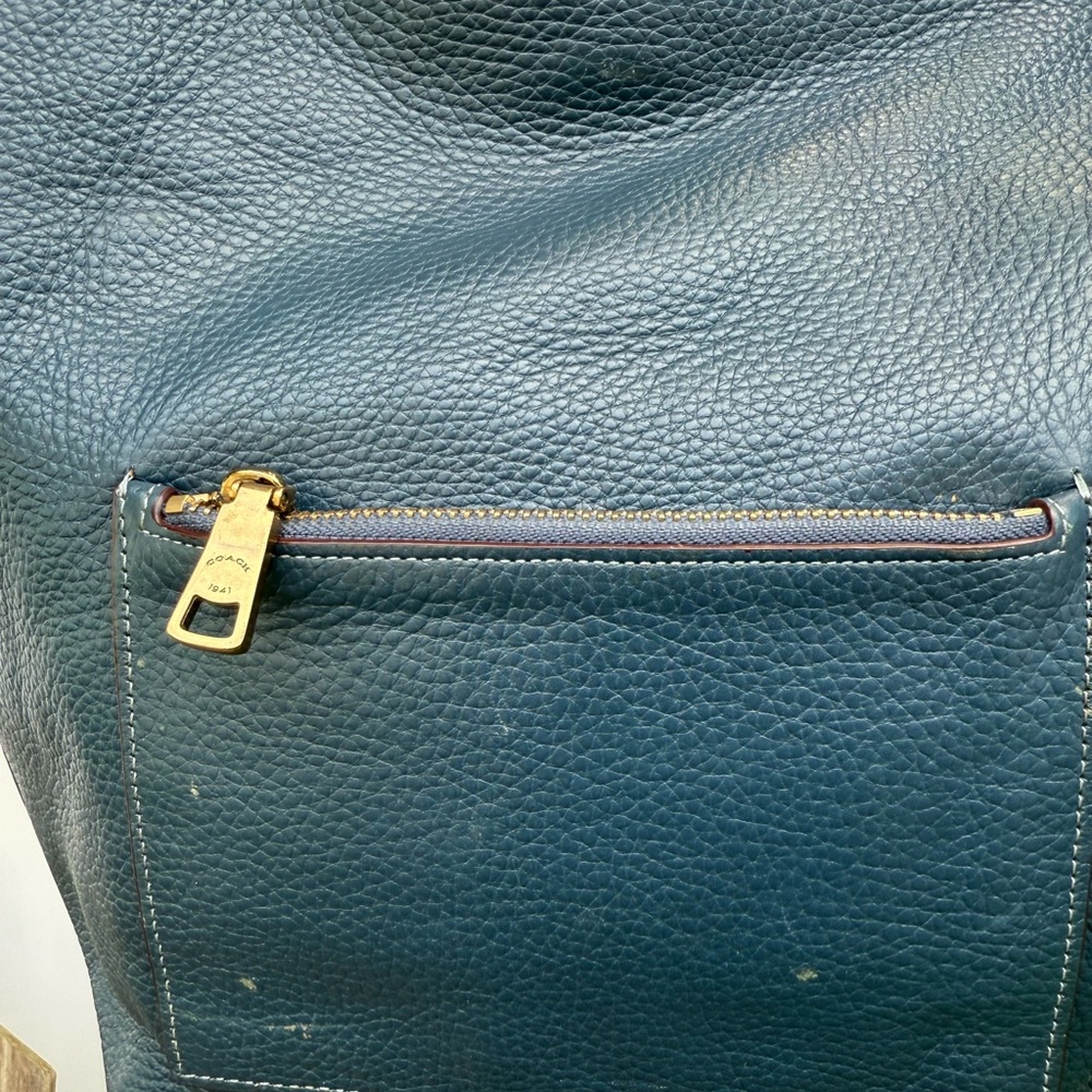 Coach Pebbled Leather Duffle Shoulder Bag 50115 Twist Lock Blue Hobo Crossbody L - Picture 7 of 13